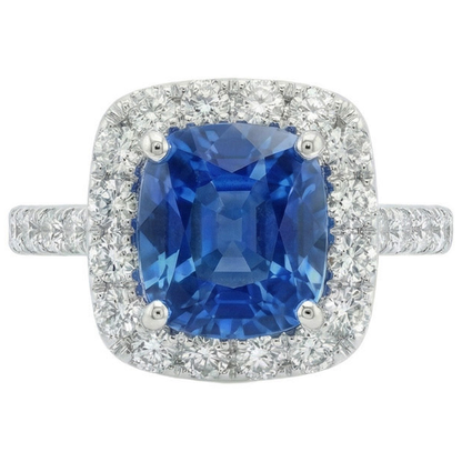 Sri Lanka Sapphire Natural Earth Mined Diamonds Ring Gold White 14K 3.35 Carats