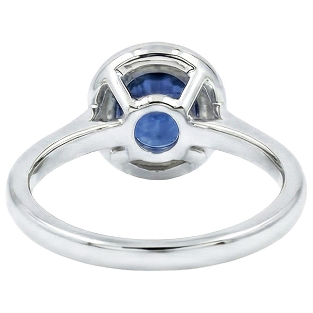 Sri Lanka Sapphire Oval And Round Natural Earth Mined Diamond Ring Gold 14K 2.90 Ct.