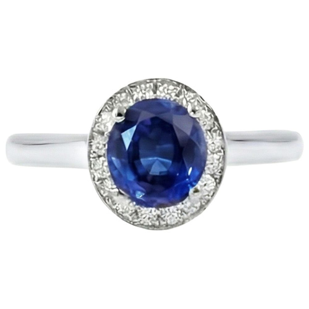 Sri Lanka Sapphire Oval And Round Natural Earth Mined Diamond Ring Gold 14K 2.90 Ct.