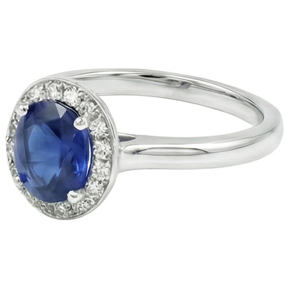 Sri Lanka Sapphire Oval And Round Natural Earth Mined Diamond Ring Gold 14K 2.90 Ct.