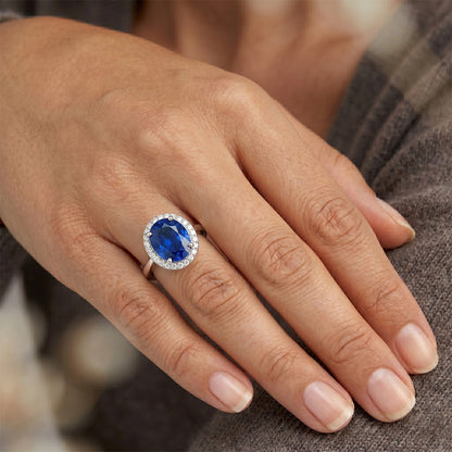 Sri Lanka Sapphire Oval And Round Natural Earth Mined Diamond Ring Gold 14K 2.90 Ct.