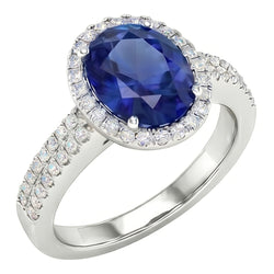 Sri Lanka Sapphire Oval And Round Natural Earth Mined Diamonds 7.01 Ct Ring Diamonds