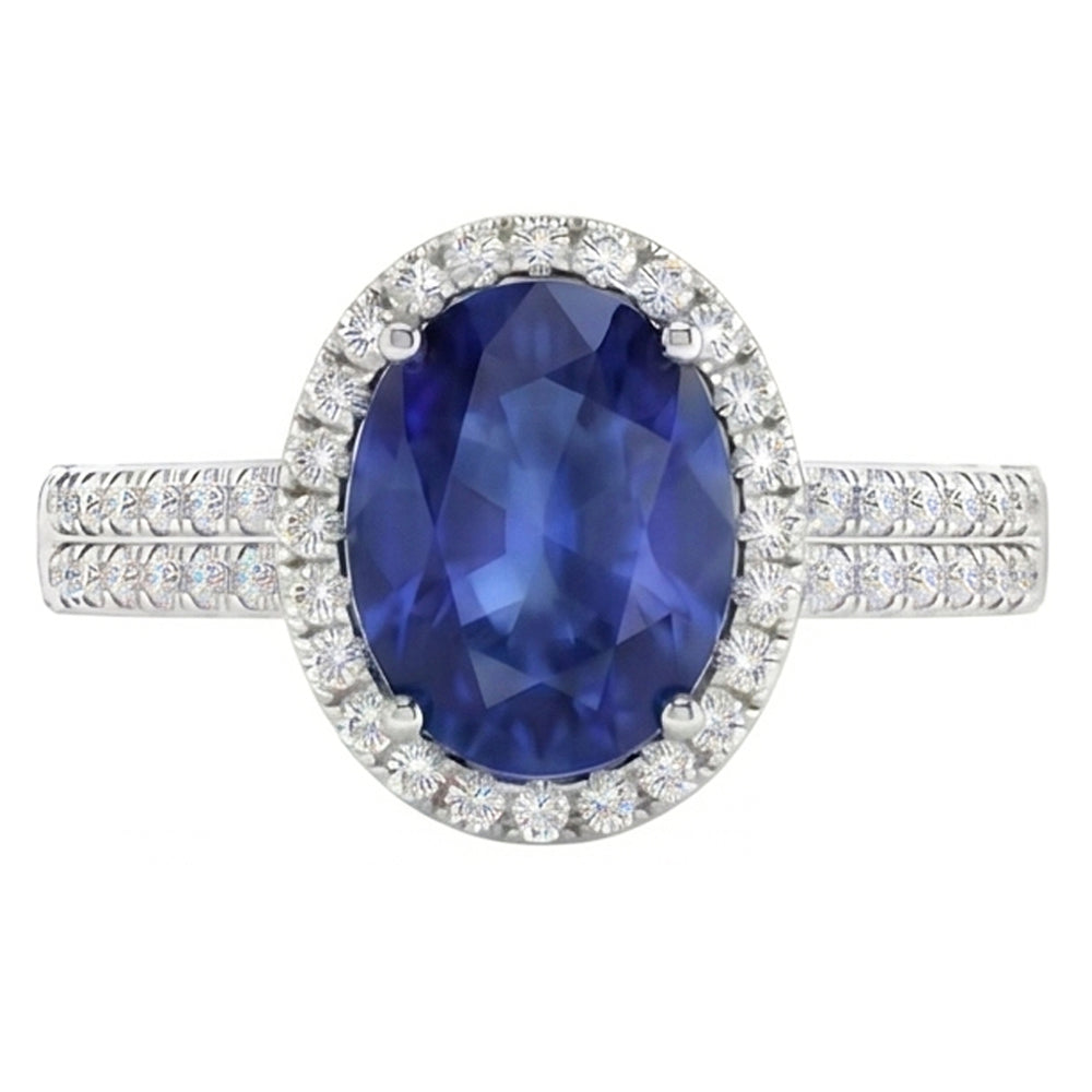 Sri Lanka Sapphire Oval And Round Natural Earth Mined Diamonds 7.01 Ct Ring Diamonds