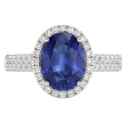 Sri Lanka Sapphire Oval And Round Natural Earth Mined Diamonds 7.01 Ct Ring Diamonds