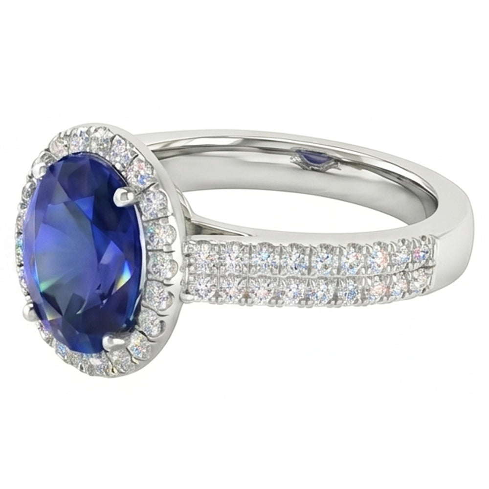 Sri Lanka Sapphire Oval And Round Natural Earth Mined Diamonds 7.01 Ct Ring Diamonds