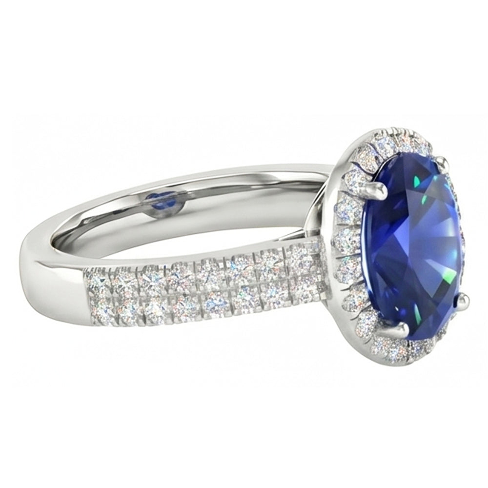 Sri Lanka Sapphire Oval And Round Natural Earth Mined Diamonds 7.01 Ct Ring Diamonds