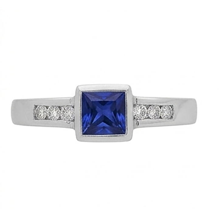 Sri Lanka Sapphire Princess And Natural Earth Mined Diamonds Men's Pinky Ring