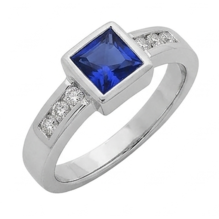 Sri Lanka Sapphire Princess And Natural Earth Mined Diamonds Men's Pinky Ring