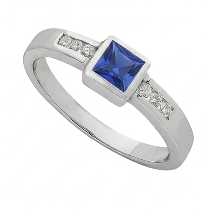 Sri Lanka Sapphire Princess And Natural Earth Mined Diamonds Men's Pinky Ring