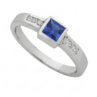 Sri Lanka Sapphire Princess And Natural Earth Mined Diamonds Men's Pinky Ring
