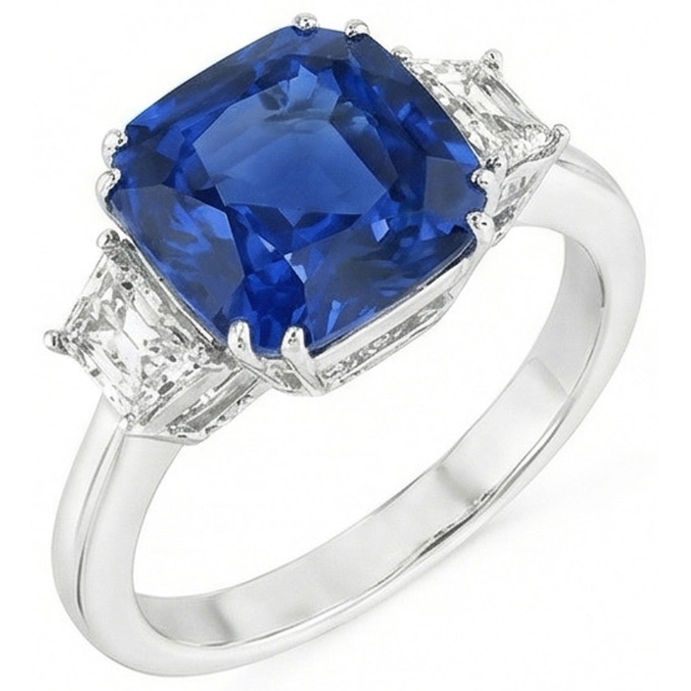 Sri Lankan Blue Sapphire Asscher Natural Earth Mined Diamond Ring 2 Ct. WG 14K