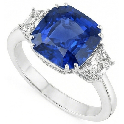 Sri Lankan Blue Sapphire Asscher Natural Earth Mined Diamond Ring 2 Ct. WG 14K