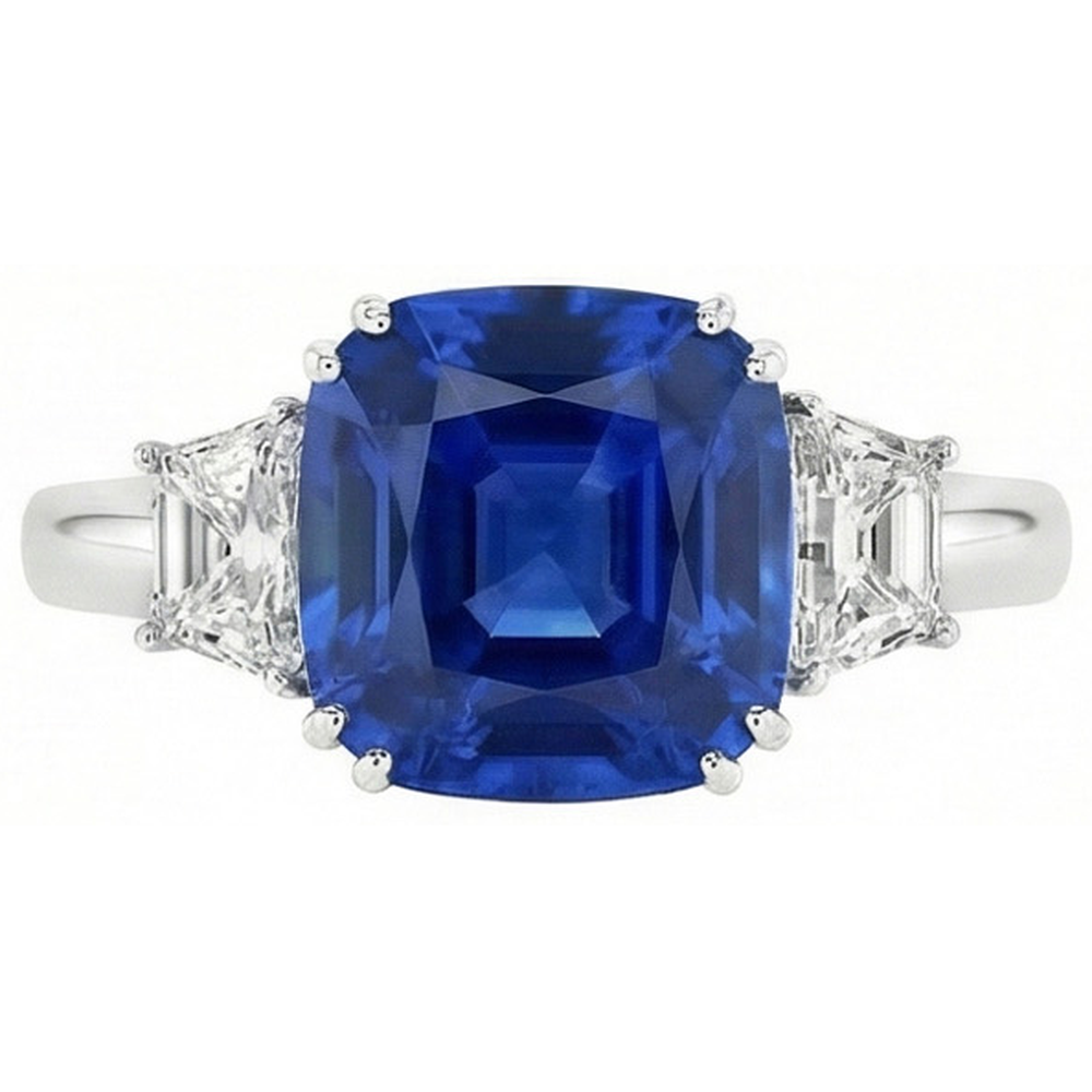 Sri Lankan Blue Sapphire Asscher Natural Earth Mined Diamond Ring 2 Ct. WG 14K