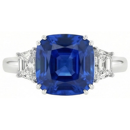 Sri Lankan Blue Sapphire Asscher Natural Earth Mined Diamond Ring 2 Ct. WG 14K