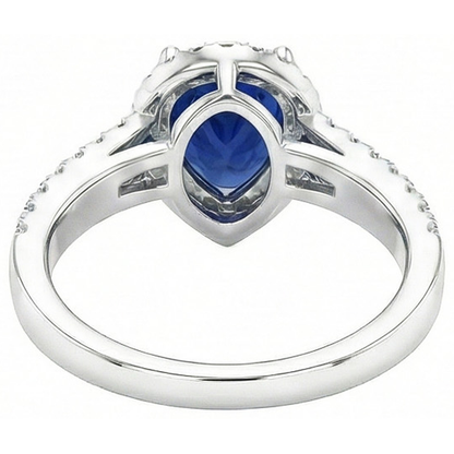 Sri Lankan Blue Sapphire Pear & Round Natural Earth Mined Diamond Ring 2.75 Carat WG 14K