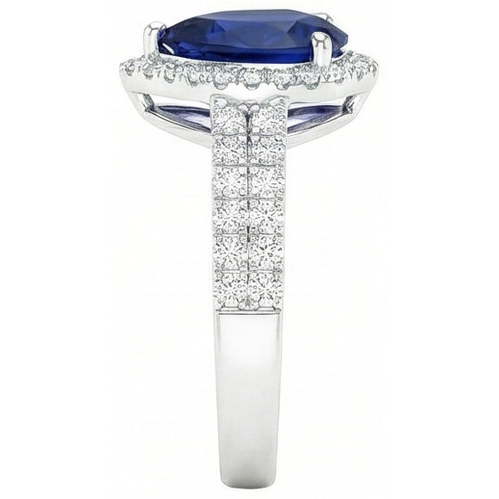 Sri Lankan Blue Sapphire Pear & Round Natural Earth Mined Diamond Ring 2.75 Carat WG 14K