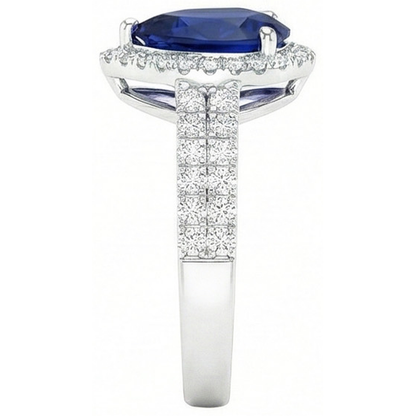 Sri Lankan Blue Sapphire Pear & Round Natural Earth Mined Diamond Ring 2.75 Carat WG 14K