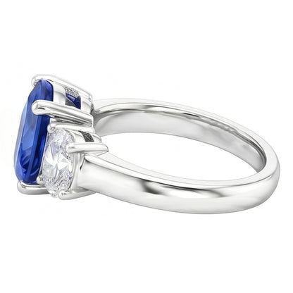 Sri Lankan Blue Sapphire & Natural Earth Mined Diamond Ring 3 Stone 2.60 Carat WG 14K
