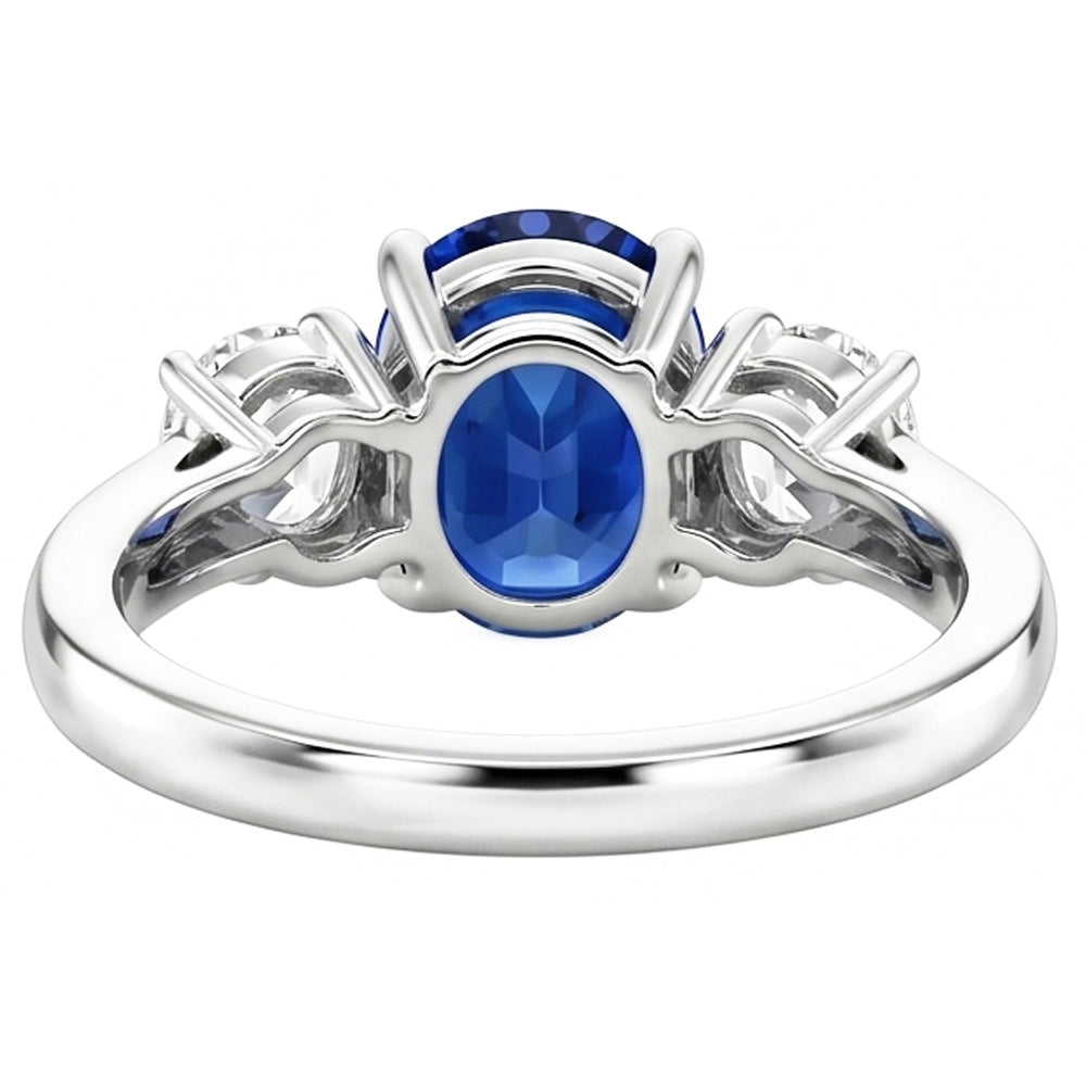 Sri Lankan Blue Sapphire & Natural Earth Mined Diamond Ring 3 Stone 2.60 Carat WG 14K