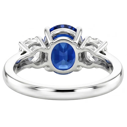 Sri Lankan Blue Sapphire & Natural Earth Mined Diamond Ring 3 Stone 2.60 Carat WG 14K