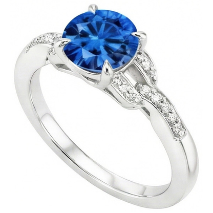 Sri Lankan Sapphire And Natural Earth Mined Diamonds 2.90 Carats Ring White Gold 14K