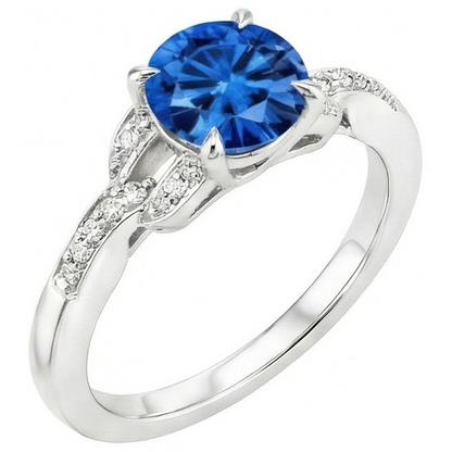 Sri Lankan Sapphire And Natural Earth Mined Diamonds 2.90 Carats Ring White Gold 14K