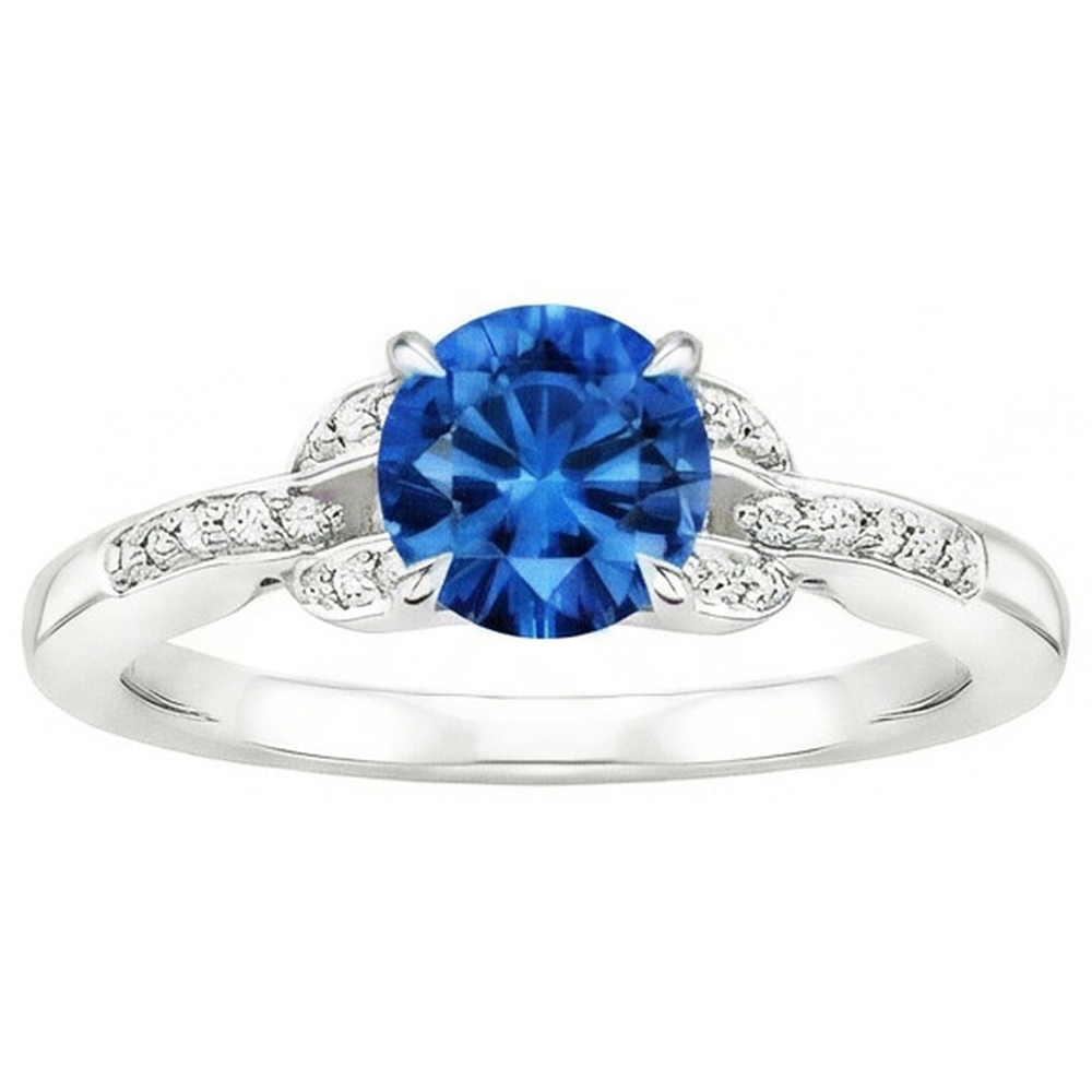 Sri Lankan Sapphire And Natural Earth Mined Diamonds 2.90 Carats Ring White Gold 14K