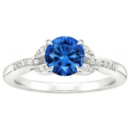 Sri Lankan Sapphire And Natural Earth Mined Diamonds 2.90 Carats Ring White Gold 14K