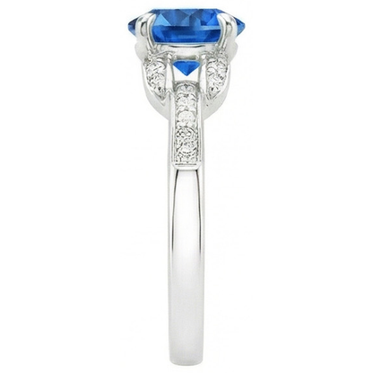 Sri Lankan Sapphire And Natural Earth Mined Diamonds 2.90 Carats Ring White Gold 14K