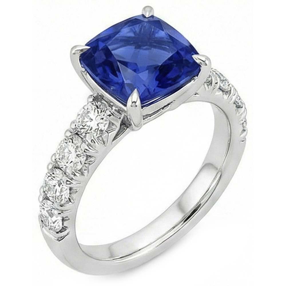 Natural Real ( Not Lab Grown )  Sri Lankan Sapphire Cushion Cut With Accents 3.25 Carats Jewelry