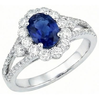Sri Lankan Sapphire Natural Earth Mined Diamond Ring 2.05 Carats White Gold 14K Jewelry