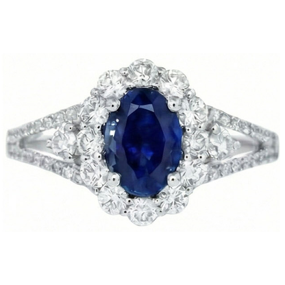 Sri Lankan Sapphire Natural Earth Mined Diamond Ring 2.05 Carats White Gold 14K Jewelry