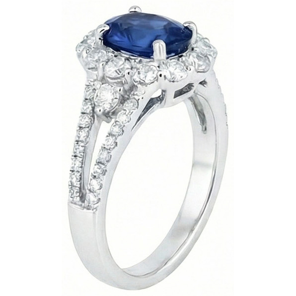 Sri Lankan Sapphire Natural Earth Mined Diamond Ring 2.05 Carats White Gold 14K Jewelry