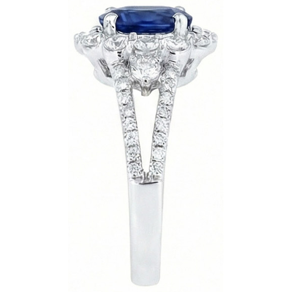 Sri Lankan Sapphire Natural Earth Mined Diamond Ring 2.05 Carats White Gold 14K Jewelry