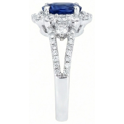 Sri Lankan Sapphire Natural Earth Mined Diamond Ring 2.05 Carats White Gold 14K Jewelry