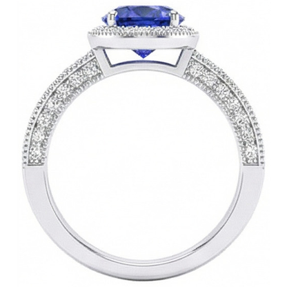 Sri Lankan Sapphire Natural Earth Mined Diamond Ring White Gold 3.05 Carats Vintage Style