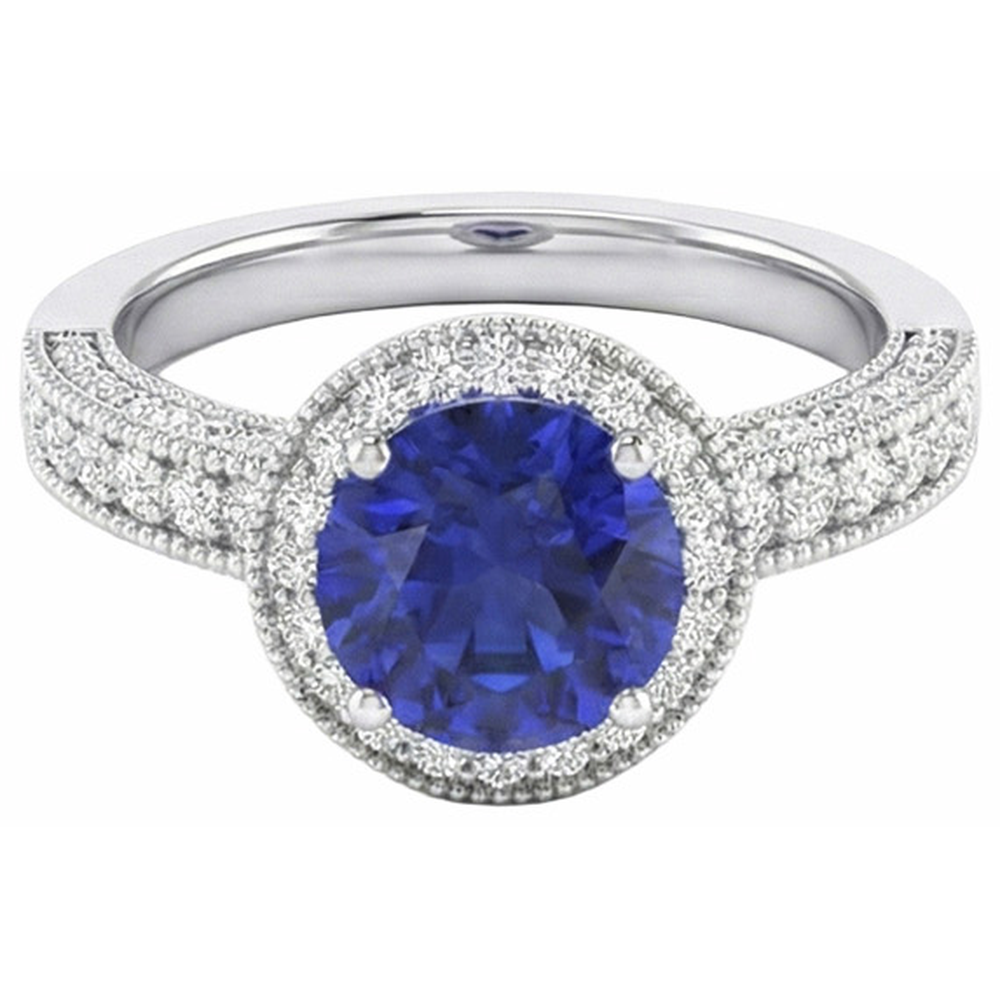 Sri Lankan Sapphire Natural Earth Mined Diamond Ring White Gold 3.05 Carats Vintage Style