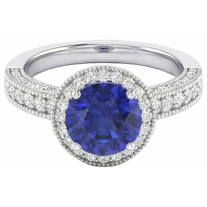 Sri Lankan Sapphire Natural Earth Mined Diamond Ring White Gold 3.05 Carats Vintage Style