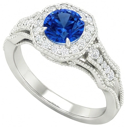 Sri Lankan Sapphire Natural Earth Mined Diamonds 2 Ct Anniversary Ring White Gold 14K New