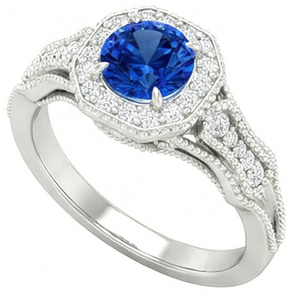 Sri Lankan Sapphire Natural Earth Mined Diamonds 2 Ct Anniversary Ring White Gold 14K New