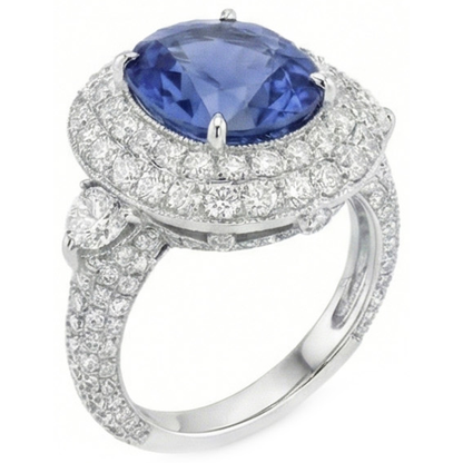Sri Lankan Sapphire Natural Earth Mined Diamonds 6 Carat Wedding Anniversary Ring