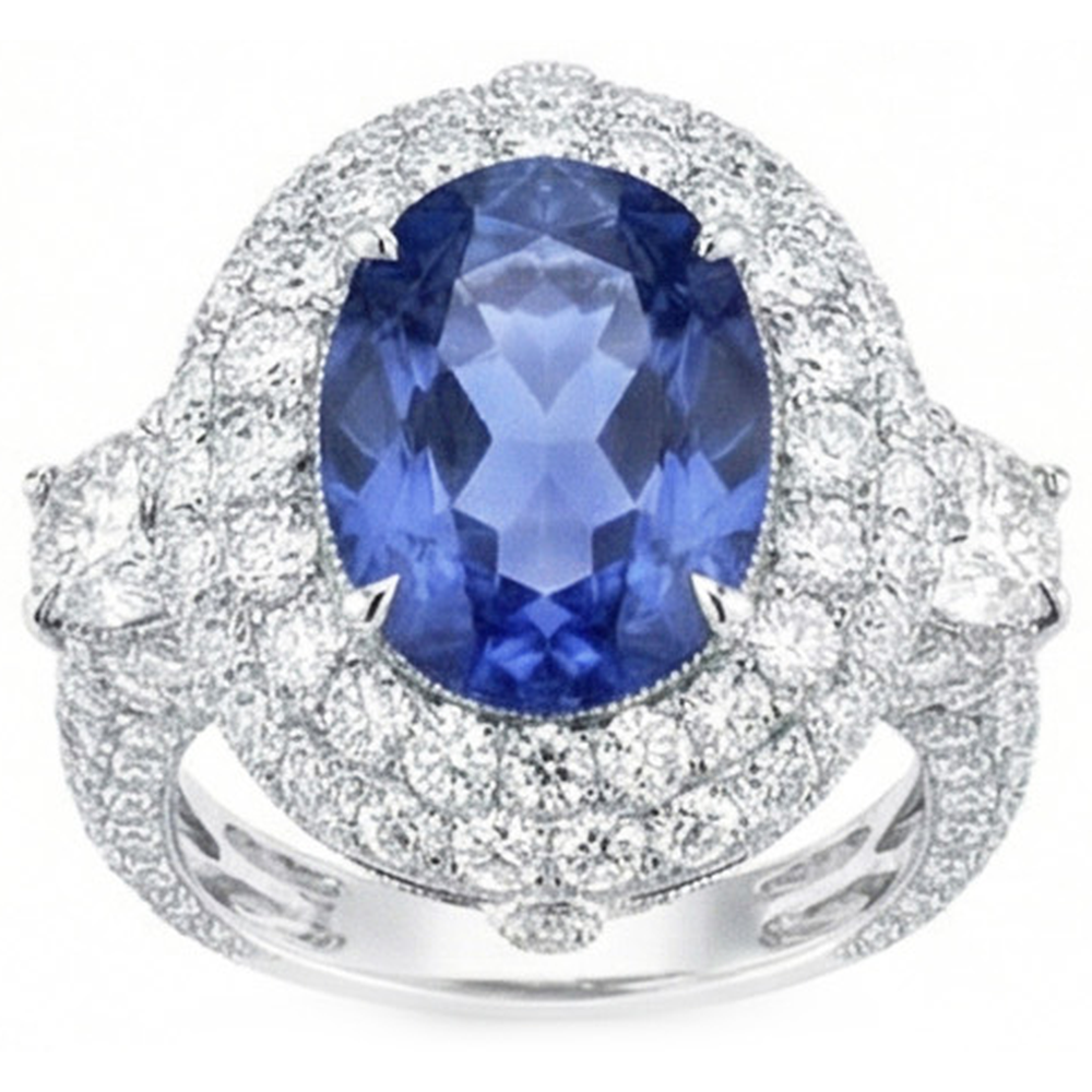 Sri Lankan Sapphire Natural Earth Mined Diamonds 6 Carat Wedding Anniversary Ring