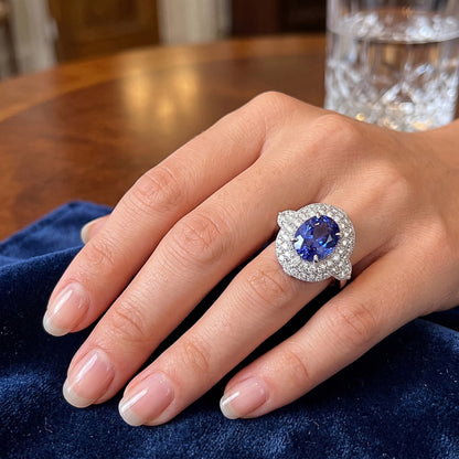 Sri Lankan Sapphire Natural Earth Mined Diamonds 6 Carat Wedding Anniversary Ring