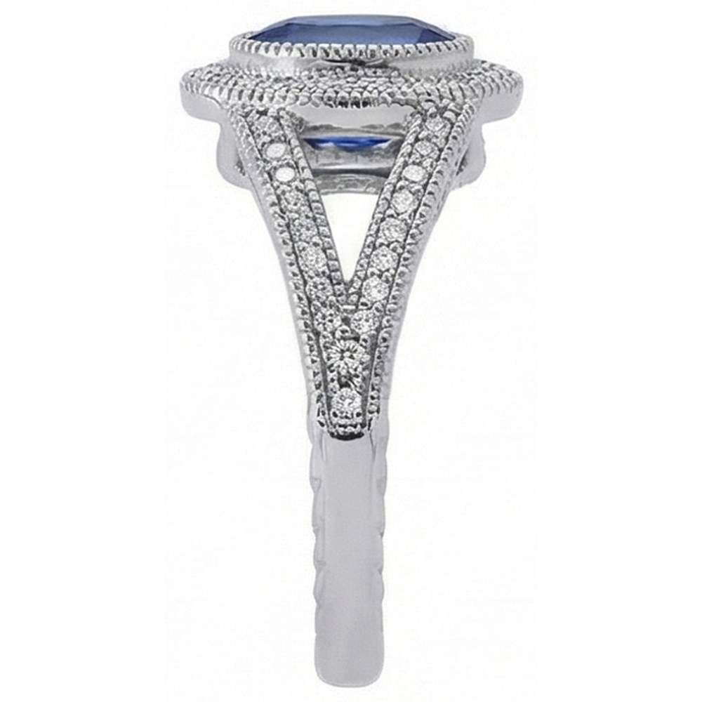 Sri Lankan Sapphire Natural Earth Mined Diamonds White Gold Anniversary Ring 3.51 Ct.