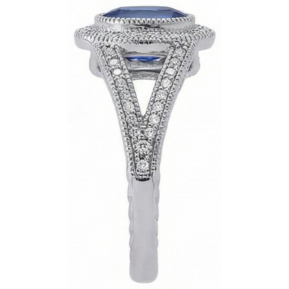 Sri Lankan Sapphire Natural Earth Mined Diamonds White Gold Anniversary Ring 3.51 Ct.