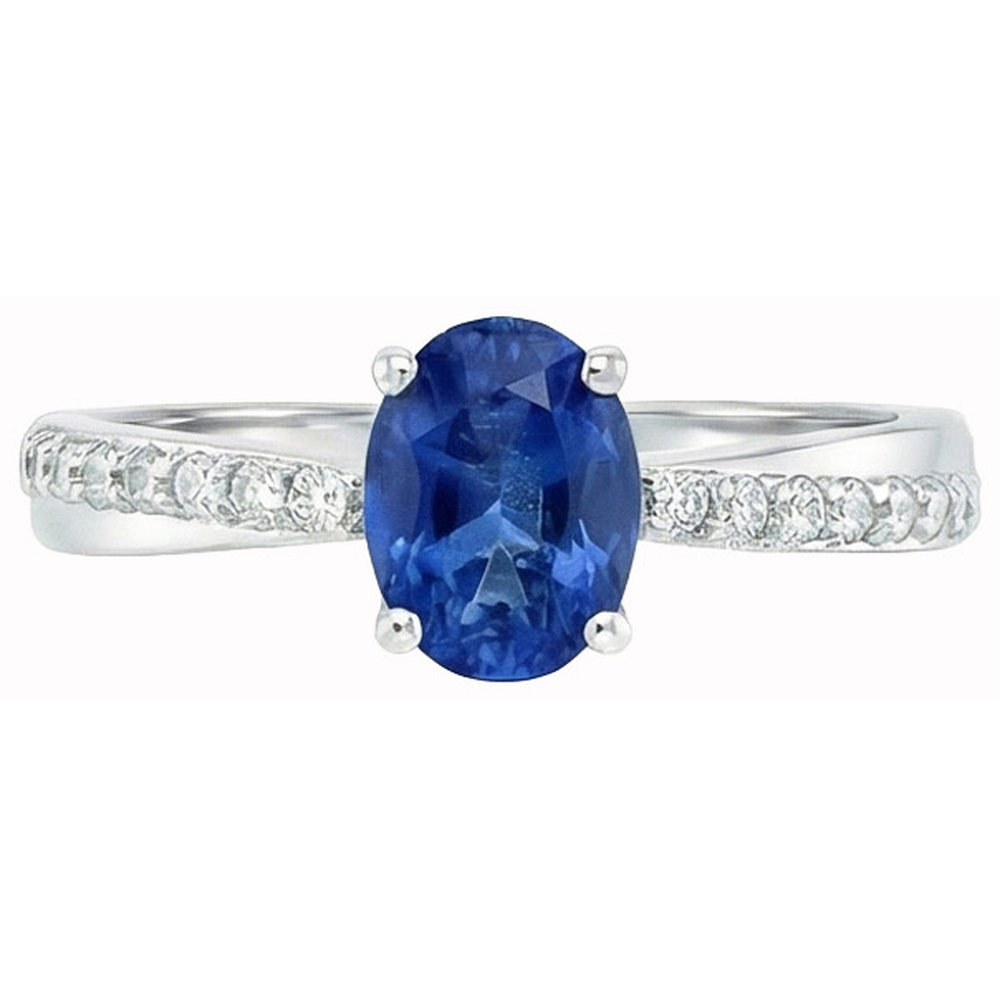 Sri Lankan Sapphire Oval Cut With Round Natural Earth Mined Diamonds Ring 2.30 Ct