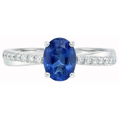 Sri Lankan Sapphire Oval Cut With Round Natural Earth Mined Diamonds Ring 2.30 Ct