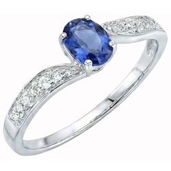 Sri Lankan Sapphire Oval Natural Earth Mined Diamond Promise Ring White Gold 14K