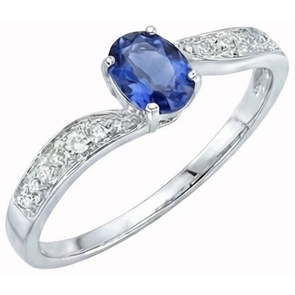 Sri Lankan Sapphire Oval Natural Earth Mined Diamond Promise Ring White Gold 14K