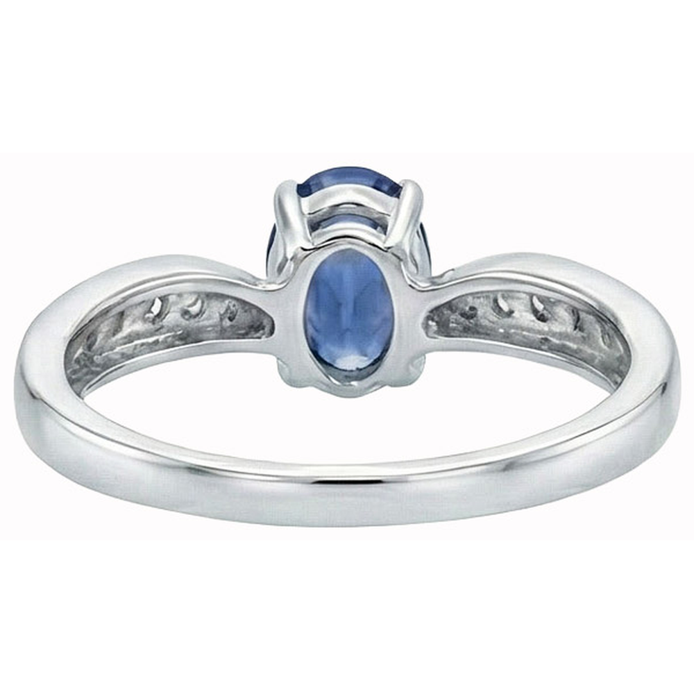 Sri Lankan Sapphire Oval Natural Earth Mined Diamond Promise Ring White Gold 14K